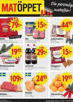 Matöppet-reklamblad från måndag 16/12