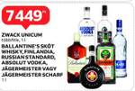 ZWACK UNICUM, BALLANTINE'S SKÓT WHISKY, FINLANDIA, RUSSIAN STANDARD, ABSOLUT VODKA, JÄGERMEISTER