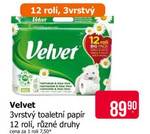 Velvet 3vrstvý toaletní papír 12 rolí, různé druhy